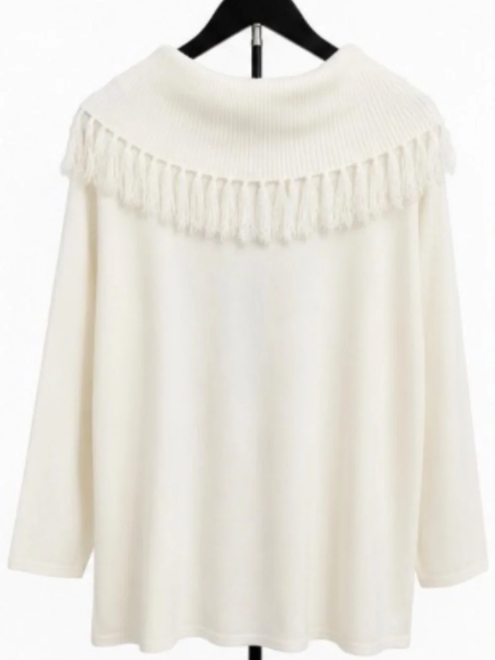 Crystal-Kobe White Fringe Cowl Neck Sweater XL Soft Knit Boutique Top - Picture 2 of 4